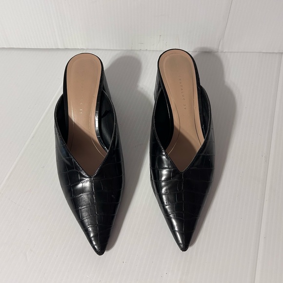 Zara Trafaluc black leather block heel mules shoes women size 39 EU / 8.5 US - Picture 3 of 10